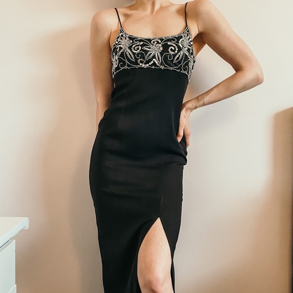 Vintage Dresses & Skirts - Vintage 90s Black Spaghetti Strap Sequin Dress